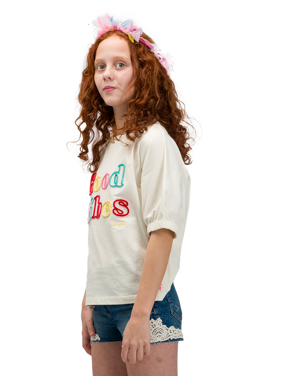 Embroidered  Slogan Puff Tee
